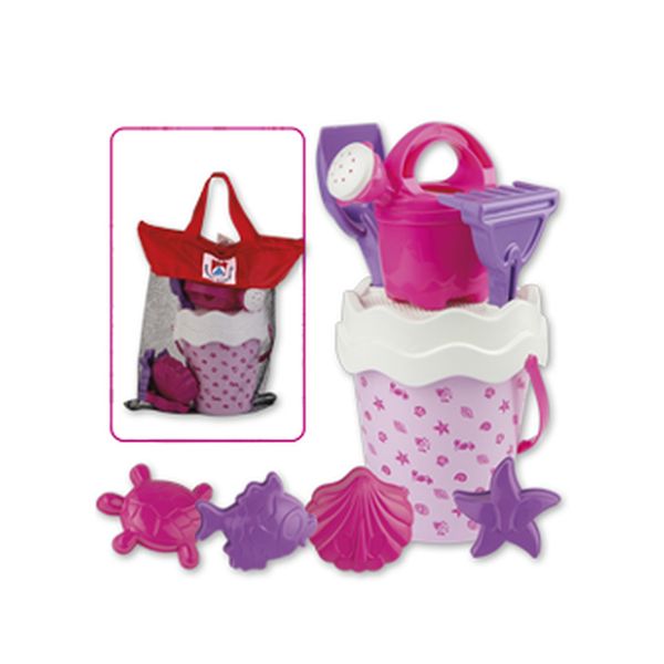 Set mare spiaggia in borsa rete con cerniera. secchielli con decoro conchiglia - 