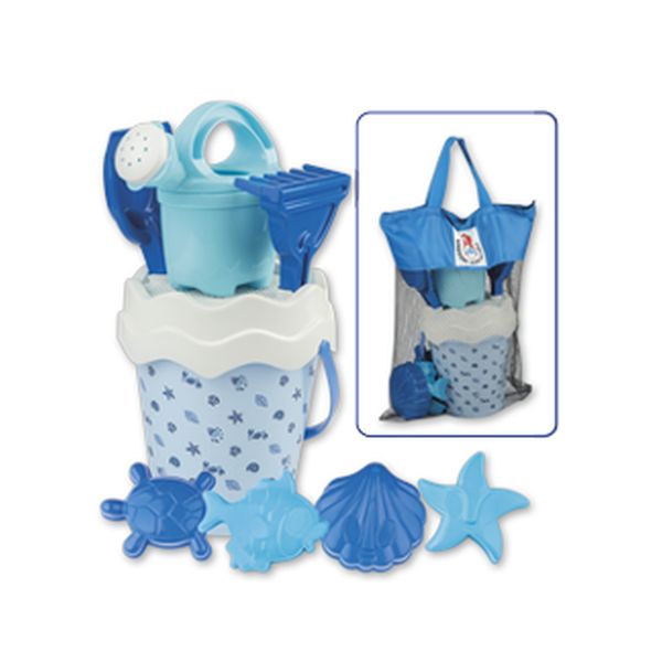Set mare spiaggia in borsa rete con cerniera. secchielli con decoro conchiglia - 