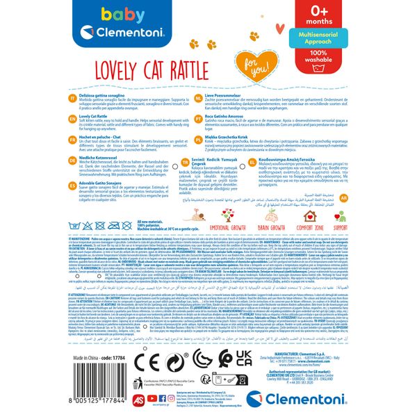 Baby clementoni - lovely cat sonaglino morbido peluche - BABY CLEMENTONI