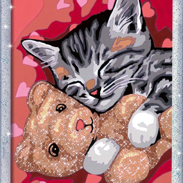 Ravensburger - creart serie d: gattino e il suo orsetto, kit per dipingere con i numeri, contiene una tavola prestampata, pennello, colori e accessori, gioco creativo per bambini 9+ anni - CREART, RAVENSBURGER