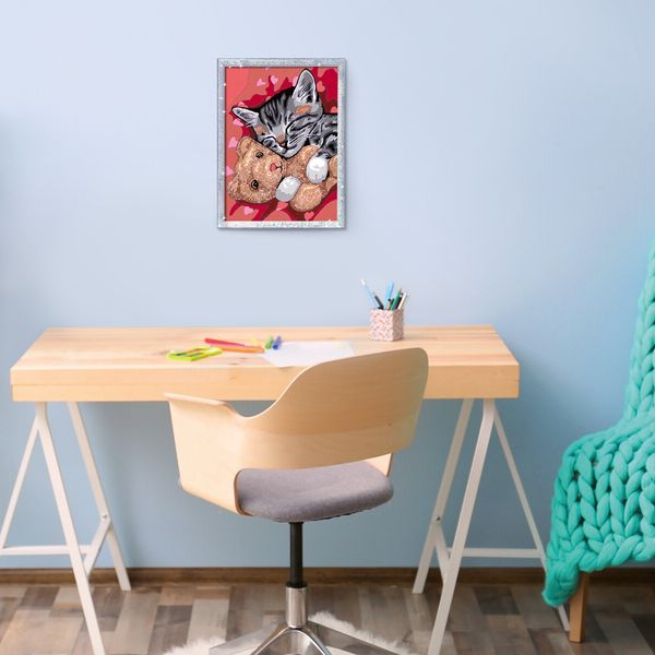 Ravensburger - creart serie d: gattino e il suo orsetto, kit per dipingere con i numeri, contiene una tavola prestampata, pennello, colori e accessori, gioco creativo per bambini 9+ anni - CREART, RAVENSBURGER
