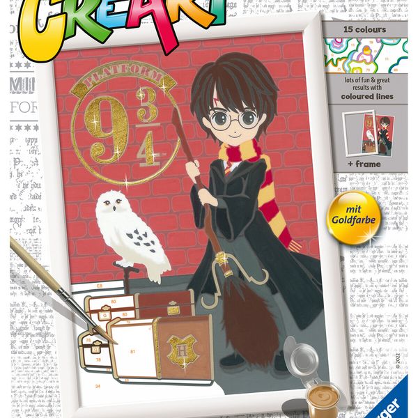 Ravensburger - creart serie d: harry potter, partenza per hogwarts, kit per dipingere con i numeri, contiene una tavola prestampata, pennello, colori e accessori, 7+ anni - CREART, Harry Potter, RAVENSBURGER