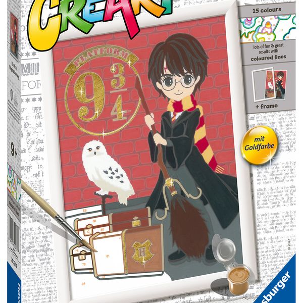 Ravensburger - creart serie d: harry potter, partenza per hogwarts, kit per dipingere con i numeri, contiene una tavola prestampata, pennello, colori e accessori, 7+ anni - CREART, Harry Potter, RAVENSBURGER