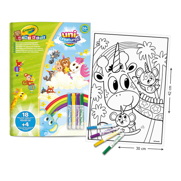 Crayola mini kids - maxi pagine da colorare - album con 18 pagine da colorare con 4 pennarelli super lavabili adatti ai bambini dai 18 mesi - 25-1045 - CRAYOLA