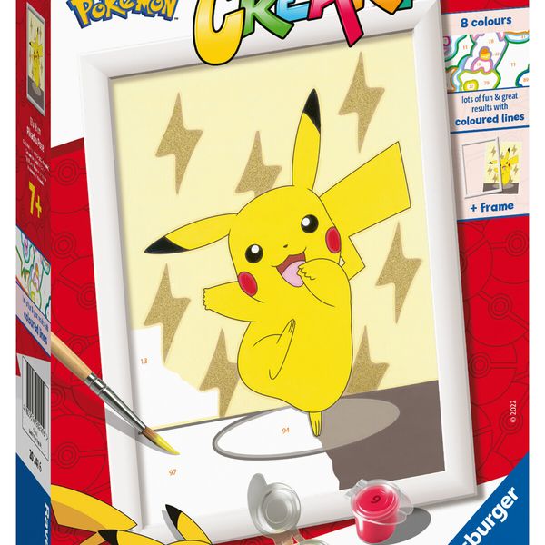 Ravensburger - creart serie e: pokémon, pikachu, kit per dipingere con i numeri, contiene una tavola prestampata, pennello, colori e accessori, gioco creativo per bambini 7+ anni - CREART, POKEMON, RAVENSBURGER