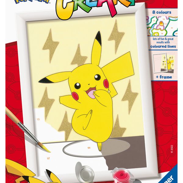 Ravensburger - creart serie e: pokémon, pikachu, kit per dipingere con i numeri, contiene una tavola prestampata, pennello, colori e accessori, gioco creativo per bambini 7+ anni - CREART, POKEMON, RAVENSBURGER