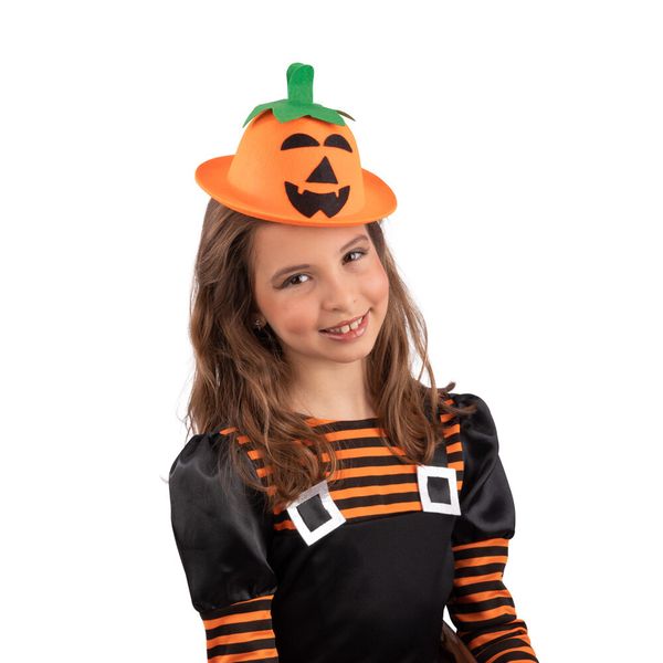 Mini bombetta zucca arancione in feltro con etichetta – accessorio halloween per costume da strega - CARNIVAL TOYS