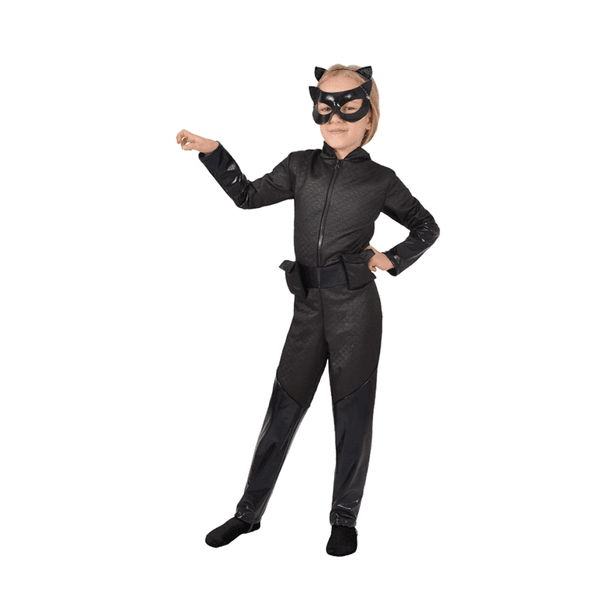 Costume  da catwoman con tuta nera trapuntata, cerchietto con orecchie e maschera - BATMAN, DC COMICS