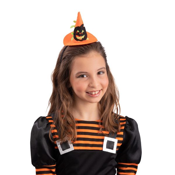Mini cappello strega arancione h.cm.9,5  in feltro con cerchietto con cavallotto disponibili in diverse varianti - CARNIVAL TOYS