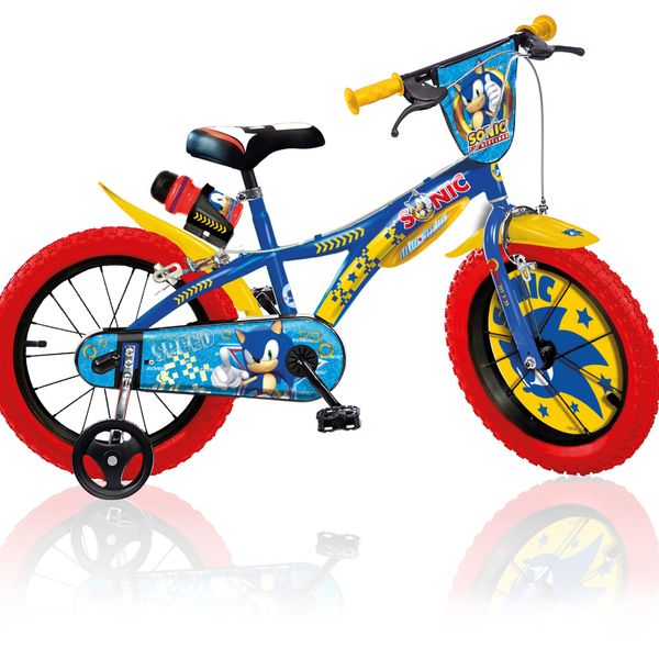 Bici bimbo 14" sonic. ruota libera, disco ruota, borraccia , stabilizzatori e scudo frontale  adatta ai bambini dai 5-7 anni - Sonic
