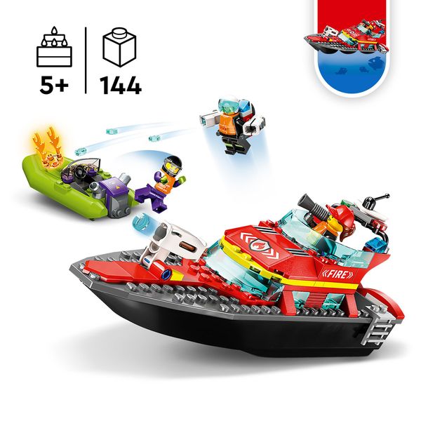 Lego city fire 60373 barca di soccorso antincendio dei vigili del fuoco, nave giocattolo, gommone e minifigure, idee regalo - LEGO CITY, LEGO