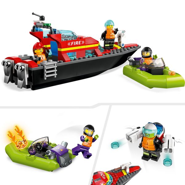 Lego city fire 60373 barca di soccorso antincendio dei vigili del fuoco, nave giocattolo, gommone e minifigure, idee regalo - LEGO CITY, LEGO
