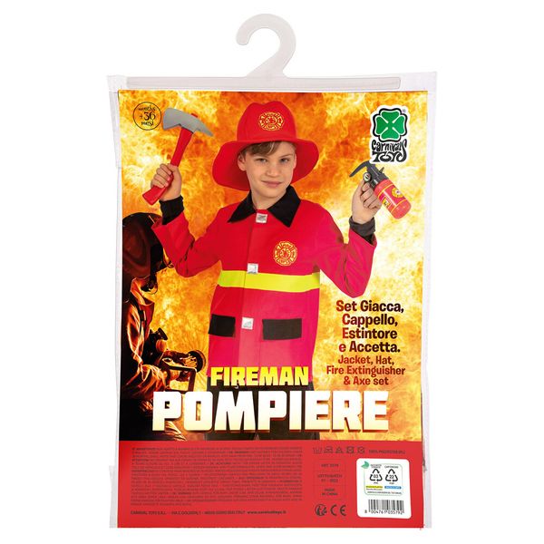 Set pompiere (giacca, cappello, estintore, accetta) in busta c/gancio - 