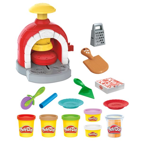 Play-doh kitchen creations, la pizzeria, playset con 6 vasetti di pasta modellabile e 8 accessori - PLAY-DOH