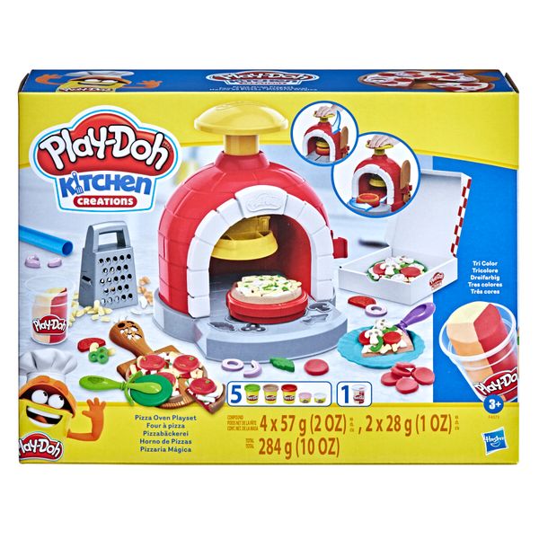 Play-doh kitchen creations, la pizzeria, playset con 6 vasetti di pasta modellabile e 8 accessori - PLAY-DOH
