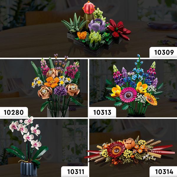 Lego icons 10313 bouquet fiori selvatici finti con papaveri e lavanda artificiali, idea regalo adulti, botanical collection - LEGO ICONS BOTANICAL, LEGO, LEGO ICONS