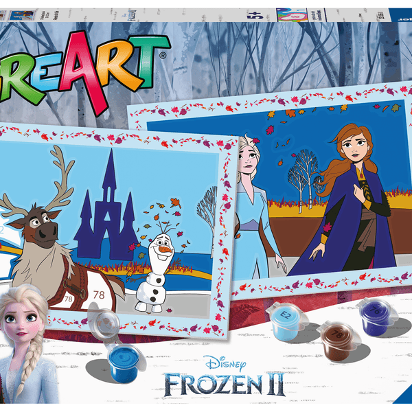 Ravensburger - creart serie junior, frozen ii, kit dipingere con i numeri, contiene 2 tavole prestampate, pennello, colori, gioco creativo per maschi e femmine dai 5+ anni di età - DISNEY PRINCESS, RAVENSBURGER, Disney, Frozen