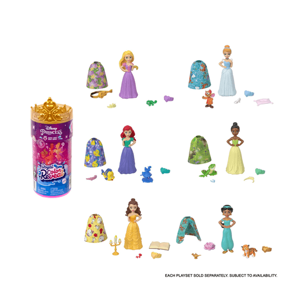 Disney princess - royal color reveal, bambola con 6 sorprese da scoprire tra cui un personaggio, ispirata ai film disney, giocattolo per bambini, 3+ anni, hmb69 - DISNEY PRINCESS
