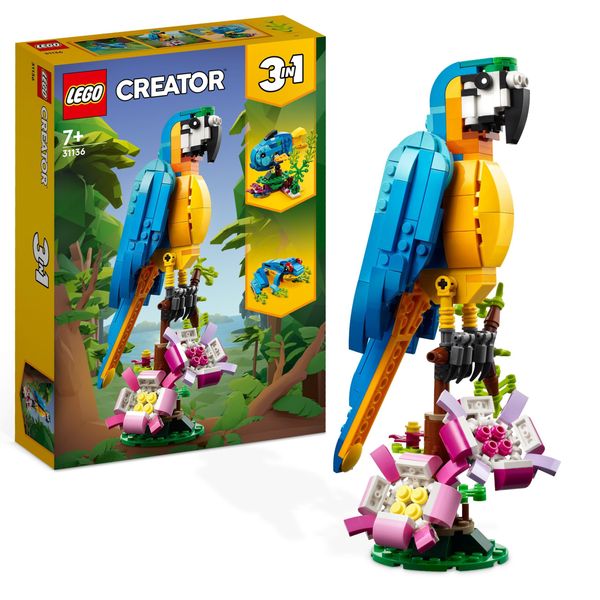 Lego creator 31136 pappagallo esotico, set 3 in 1 con pesce e rana, animali giocattolo, giochi creativi per bambini da 7 anni - LEGO CREATOR, Lego
