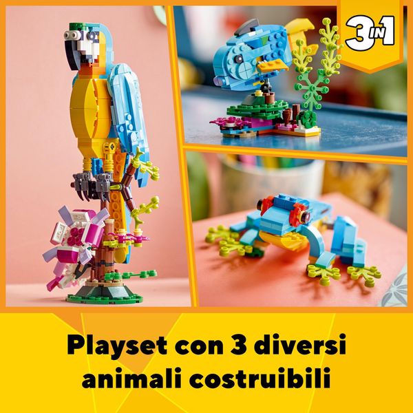 Lego creator 31136 pappagallo esotico, set 3 in 1 con pesce e rana, animali giocattolo, giochi creativi per bambini da 7 anni - LEGO CREATOR, LEGO