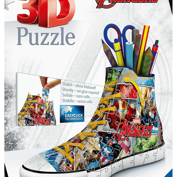 Ravensburger - 3d puzzle portapenne sneaker avengers, 108 pezzi, 8+ anni - RAVENSBURGER, Avengers, MARVEL