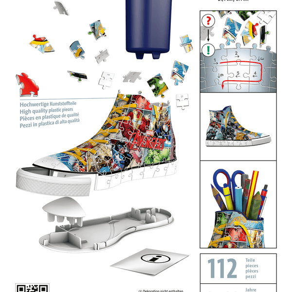 Ravensburger - 3d puzzle portapenne sneaker avengers, 108 pezzi, 8+ anni - RAVENSBURGER, Avengers, MARVEL