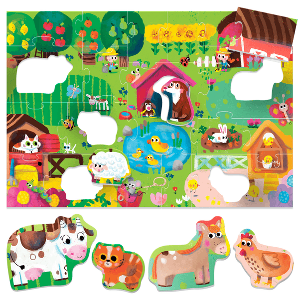 Maxi shaped puzzle farm. 19 pezzi con 6 grandi sagome. ecoplay.	2-5 anni - HEADU