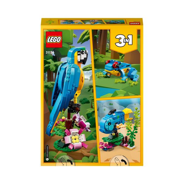 Lego creator 31136 pappagallo esotico, set 3 in 1 con pesce e rana, animali giocattolo, giochi creativi per bambini da 7 anni - LEGO CREATOR, LEGO