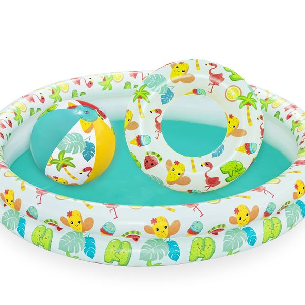Set piscina barriera corallina a 2 anelli cm. 122x20. include: pallone cm. 41 e salvagente cm. 51 - Bestway
