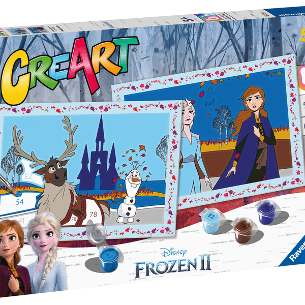 Ravensburger - creart serie junior, frozen ii, kit dipingere con i numeri, contiene 2 tavole prestampate, pennello, colori, gioco creativo per maschi e femmine dai 5+ anni di età - DISNEY PRINCESS, RAVENSBURGER, Disney, Frozen