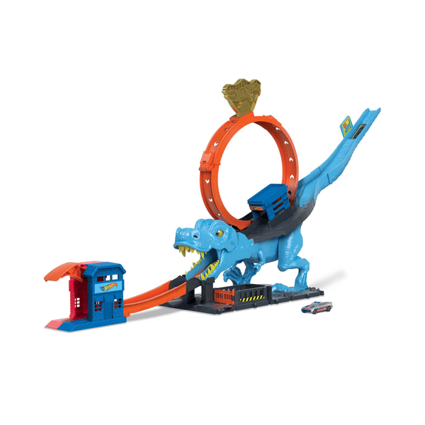 Hot wheels city - playset sfreccia sul t-rex, pista acrobatica con loop gigante e mega dinosauro t-rex, 1 macchinina in scala 1:64 inclusa, giocattolo per bambini, 4+ anni, hkx42 - Hot Wheels
