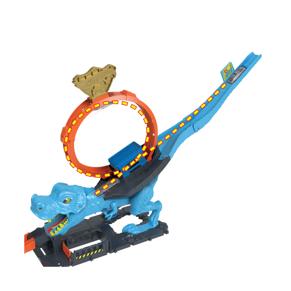 Hot wheels city - playset sfreccia sul t-rex, pista acrobatica con loop gigante e mega dinosauro t-rex, 1 macchinina in scala 1:64 inclusa, giocattolo per bambini, 4+ anni, hkx42 - Hot Wheels