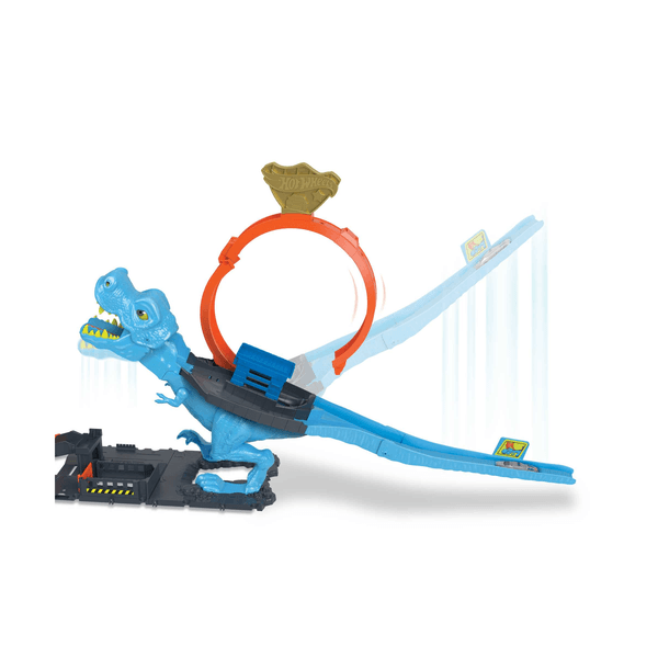 Hot wheels city - playset sfreccia sul t-rex, pista acrobatica con loop gigante e mega dinosauro t-rex, 1 macchinina in scala 1:64 inclusa, giocattolo per bambini, 4+ anni, hkx42 - Hot Wheels