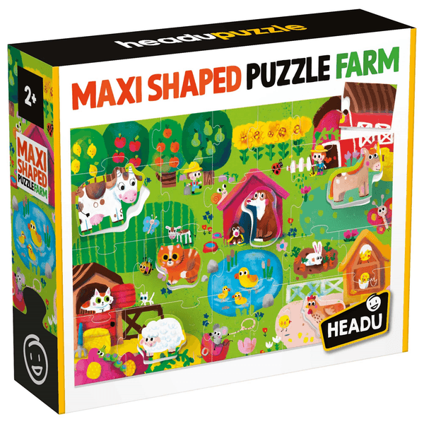 Maxi shaped puzzle farm. 19 pezzi con 6 grandi sagome. ecoplay.	2-5 anni - HEADU