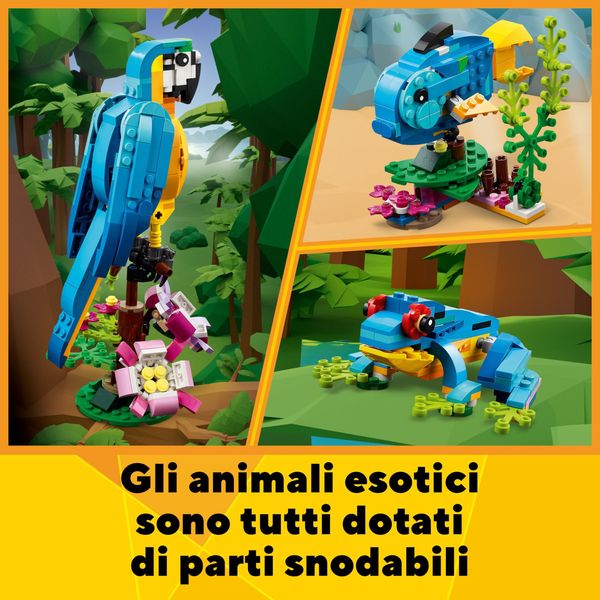 Lego creator 31136 pappagallo esotico, set 3 in 1 con pesce e rana, animali giocattolo, giochi creativi per bambini da 7 anni - LEGO CREATOR, LEGO
