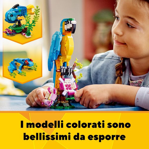 Lego creator 31136 pappagallo esotico, set 3 in 1 con pesce e rana, animali giocattolo, giochi creativi per bambini da 7 anni - LEGO CREATOR, LEGO
