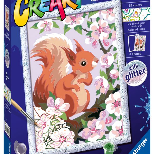Ravensburger - creart serie d: scoiattolo glitter, kit per dipingere con i numeri, gioco creativo per bambini 7+ anni - CREART, RAVENSBURGER