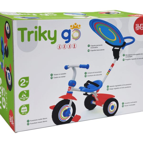 Triciclo regolabile con ruote libere e maniglione per bambini dai 10 mesi | cestino inclinabile, capote parasole e massimo di 20kg - SUN&SPORT
