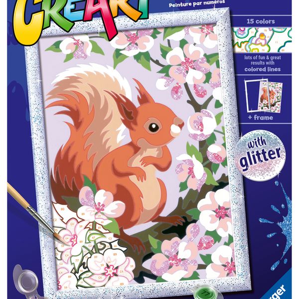 Ravensburger - creart serie d: scoiattolo glitter, kit per dipingere con i numeri, gioco creativo per bambini 7+ anni - CREART, RAVENSBURGER