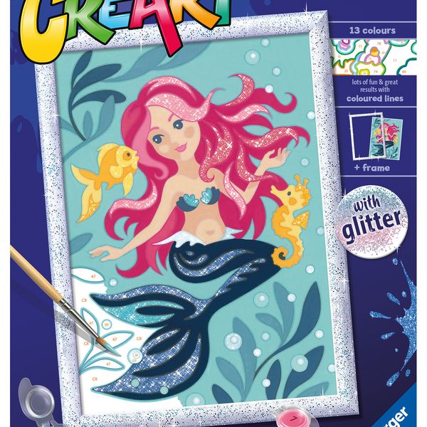Ravensburger - creart serie d: sirenetta, kit per dipingere con i numeri, gioco creativo per bambini 7+ anni - CREART, DISNEY PRINCESS, RAVENSBURGER