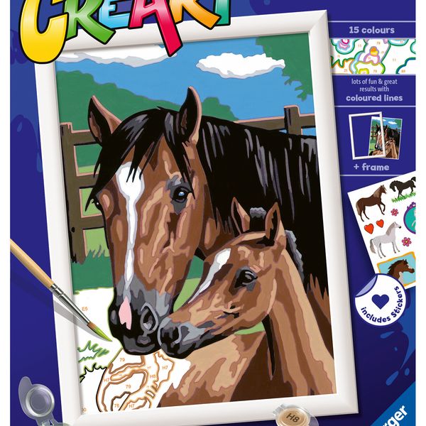 Ravensburger - creart serie d: cavalli al pascolo, kit per dipingere con i numeri, gioco creativo per bambini 7+ anni - CREART, RAVENSBURGER