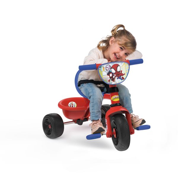 Smoby - triciclo spidey, 7600740337, +15 mesi, evolutivo, con asta parentale, licenza ufficiale spidey, con cintura di sicurezza, vano portaoggetti - SMOBY