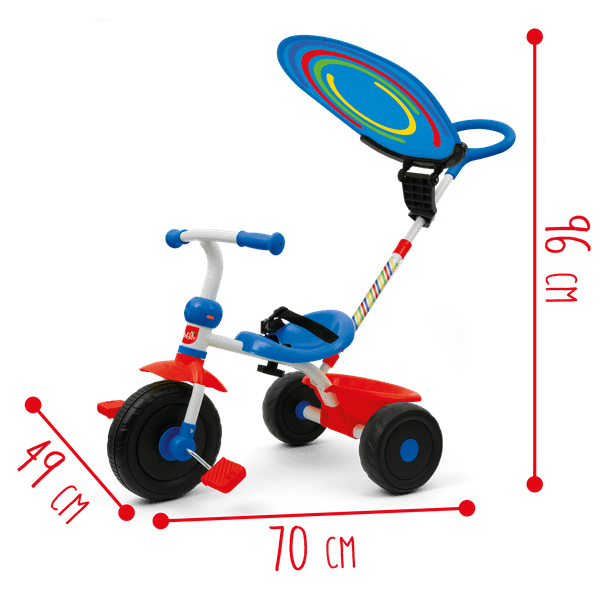 Triciclo regolabile con ruote libere e maniglione per bambini dai 10 mesi | cestino inclinabile, capote parasole e massimo di 20kg - SUN&SPORT