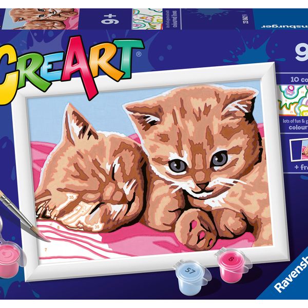 Ravensburger - creart serie e: gattini rossi, kit per dipingere con i numeri, contiene una tavola prestampata, pennello, colori e accessori, gioco creativo per bambini 9+ anni - CREART, RAVENSBURGER