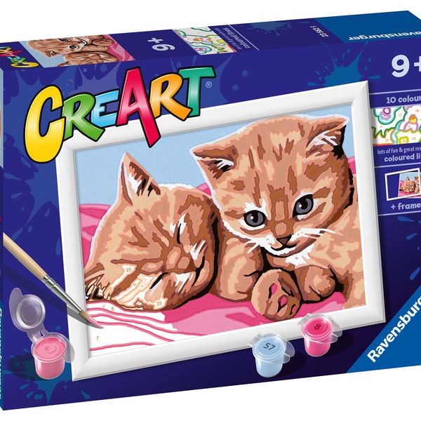 Ravensburger - creart serie e: gattini rossi, kit per dipingere con i numeri, contiene una tavola prestampata, pennello, colori e accessori, gioco creativo per bambini 9+ anni - CREART, RAVENSBURGER