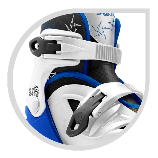 Pattini a 4 ruote con taglia regolabile e sistema frenante per bambini - misura 31-35, fibbie regolabili e imbottitura dello stivale - disponibile in blu e rosa - SUN&SPORT