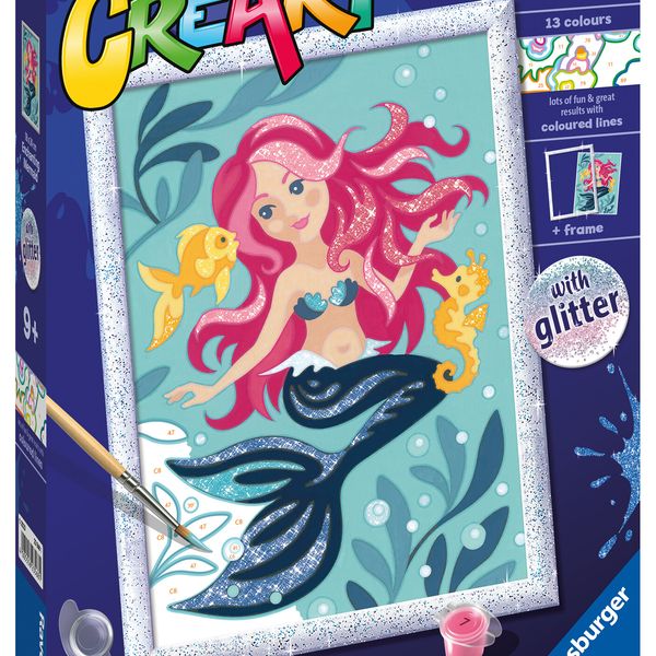 Ravensburger - creart serie d: sirenetta, kit per dipingere con i numeri, gioco creativo per bambini 7+ anni - CREART, DISNEY PRINCESS, RAVENSBURGER