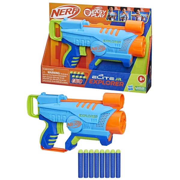 Nerf elite junior - explorer, blaster facile da usare con 8 dardi nerf elite - NERF