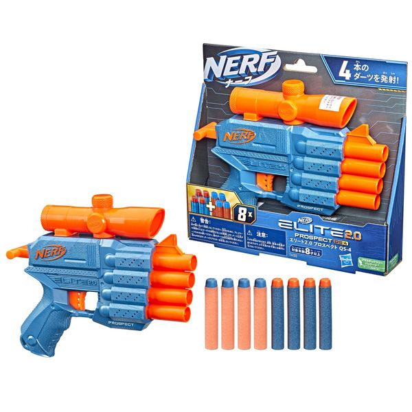 Nerf elite 2.0, blaster prospect qs-4, 8 dardi originali nerf elite, blaster a 4 dardi, mirino telescopico fisso - NERF