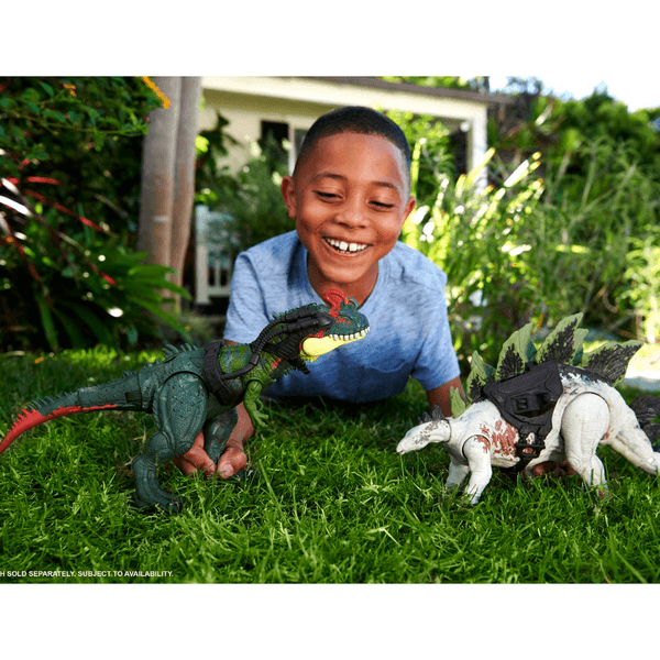 Jurassic world - predatori giganti stegosauro, dinosauro di grandi dimensioni con mossa d'attacco e attrezzatura di tracciamento, per gioco classico e digitale, giocattolo, 4+ anni, hlp24 - Jurassic World